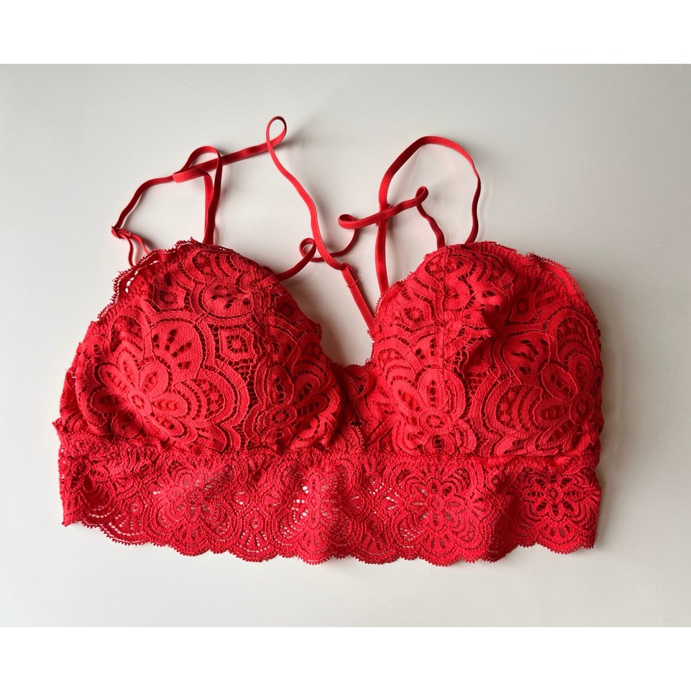 Aerie BRALETTE Red Lace Bralette Bra Wireless Size Small